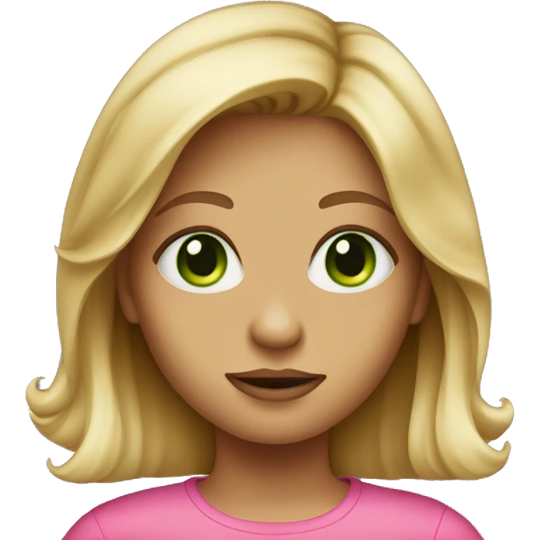 cute dark blonde with green eyes wearing pink emoji