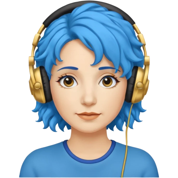 blue haired earringed heaphone wearing middle aged woman very very curly long haired emoji