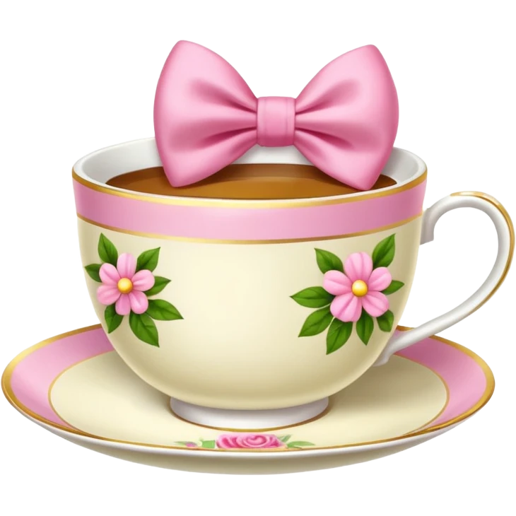 Floral teacup with pink bow emoji