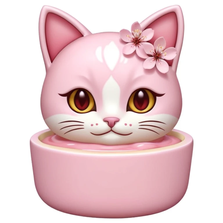 sakura pudding shaped like a cat with cherry blossom accent emoji