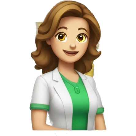 cashier (white female, brown hair, white gold earrings) in front of cash registry, apple-style emoji