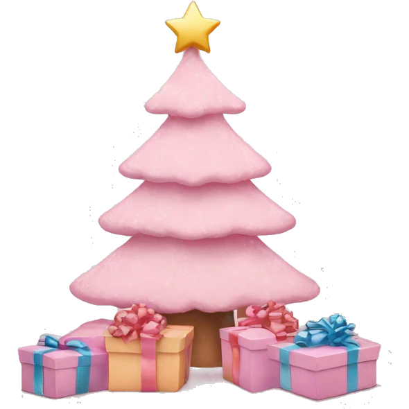 pastel pink christmas tree and some gift boxes emoji