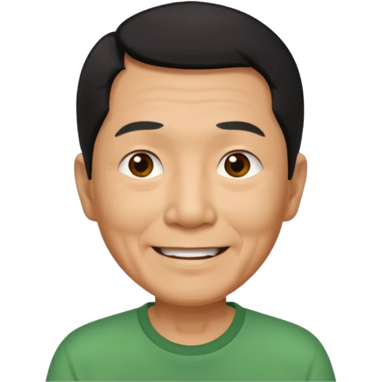 asian old man black short hair green shirt smiling emoji