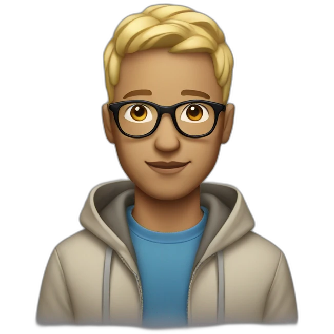 Man with light skin classic haircut and gay hoodie and glasses emoji