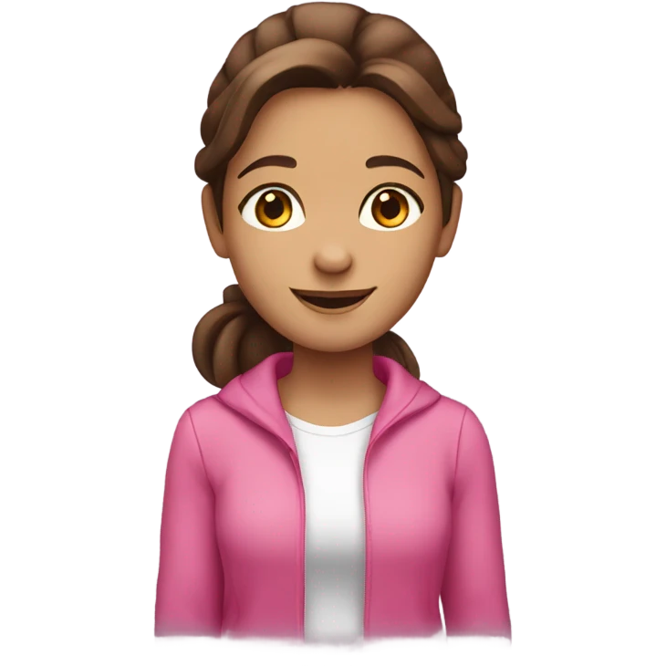 Brown haired girl with pink clothes and brown eyes smiling emoji