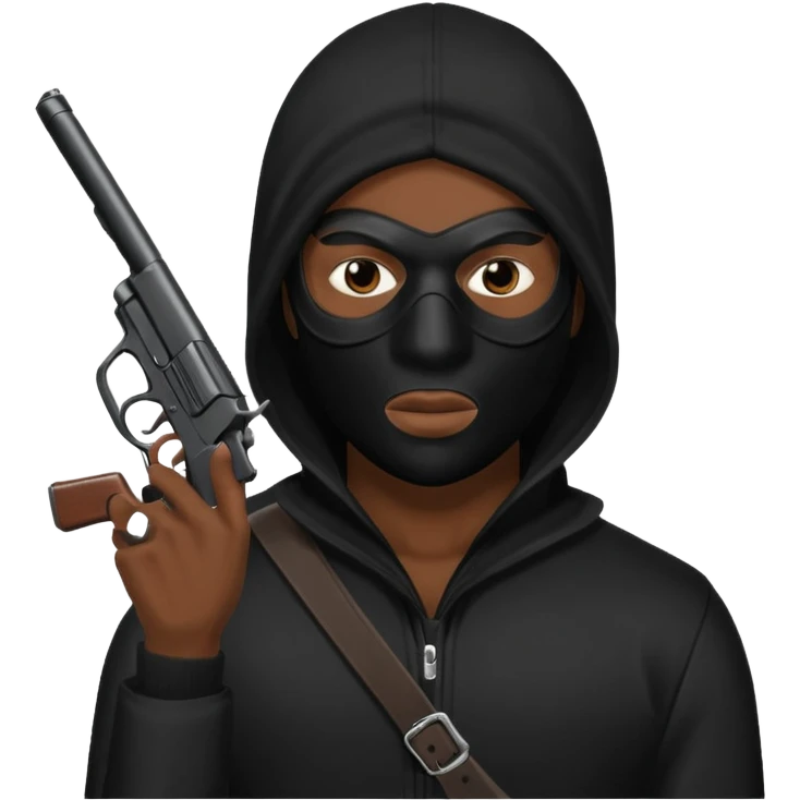 A black male in a robber mask with a gun emoji