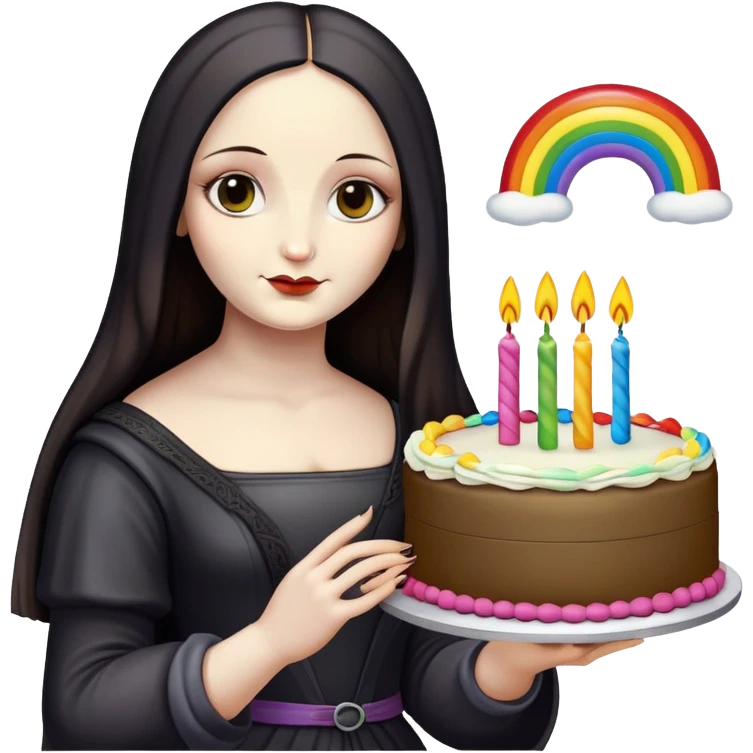 goth monalisa holding a rainbow birthday cake  emoji