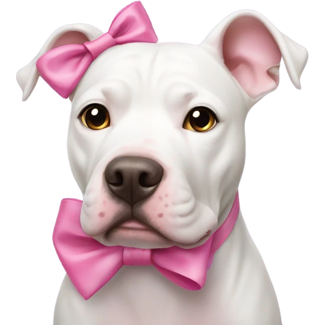 white pitbull dog with pink bow on ear emoji
