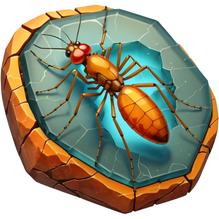 3D render of Amber Mosquito, embedded in a chunk of rough sedimentary rock, cracked stone texture, ancient fossil aesthetic, trapped inside a glowing translucent orange amber gem, matte dry finish, Apple emoji style, isolated on white background --v 6.0 emoji