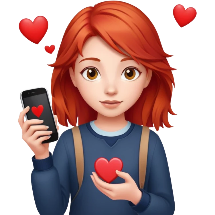 student girl with red hair with iphone and like hearts    emoji