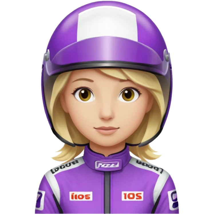 girl blonde, Race Driver purple cloth, white helmet emoji