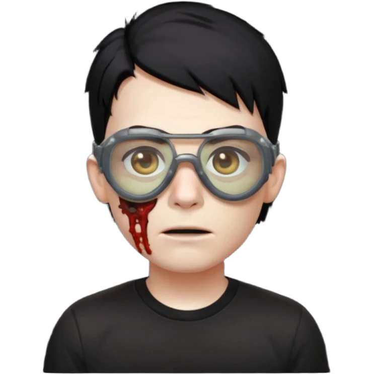 Zombie Emoji AppleIOS Style, lowfade Black Hair, Skin Goggles on right slide of The Head, and Black T-shirt emoji