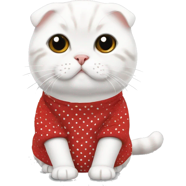 white Scottish fold with a red polka dot jumper emoji