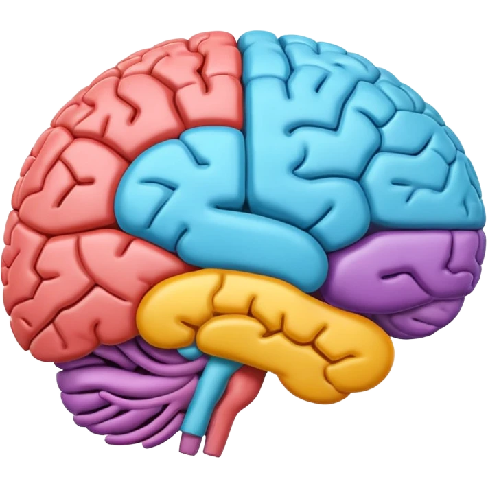 emoji icon of side view of brain with details of the brain structure and in detailed 3d rendring, colored to highlight different sections emoji
