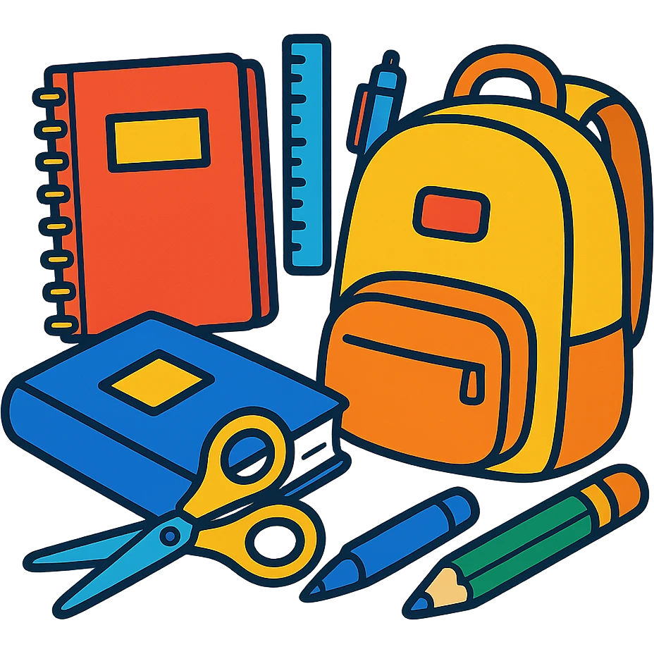 school supplies, colorful, playful style emoji