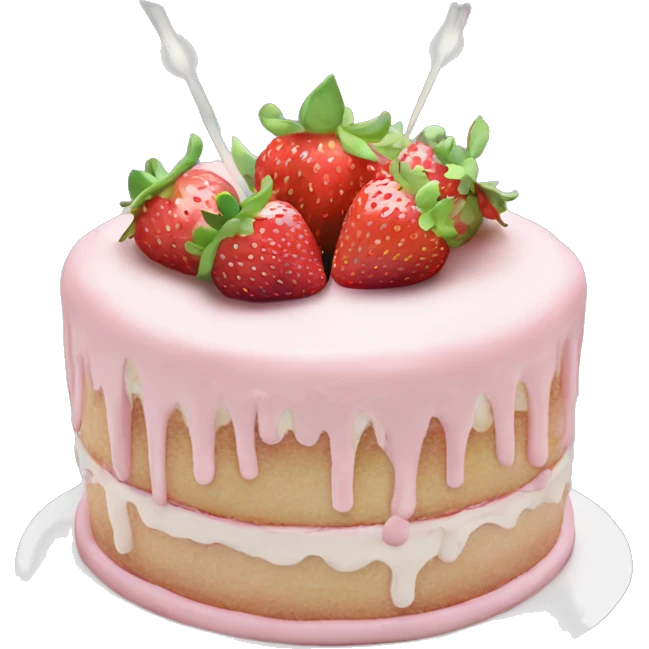 Light Pink strawberries and cream birthday cake  emoji