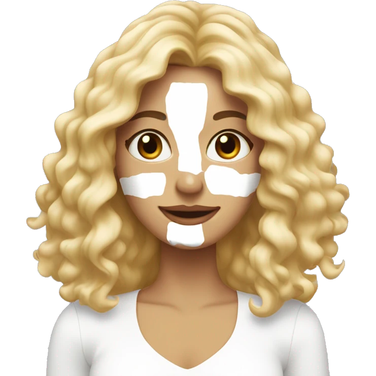 A woman with long curled blonde hair with white skincare cream on her face  emoji