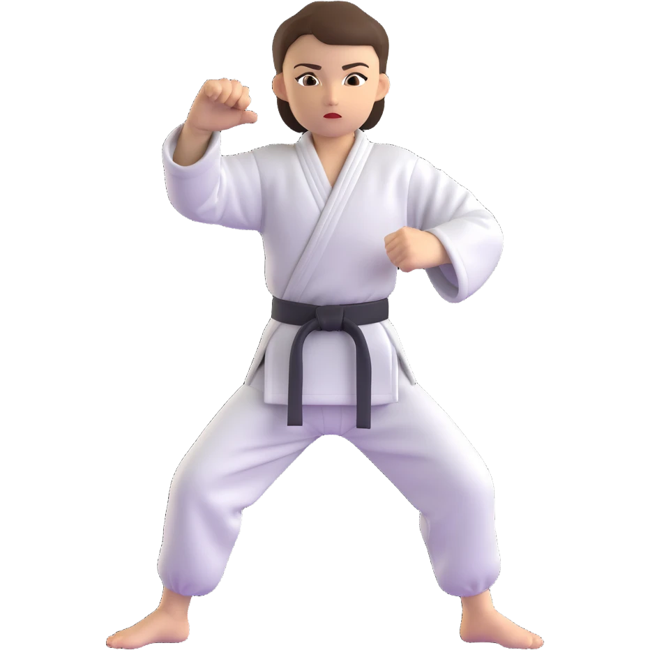white-skinned adolescent with very short brown hair and brown eyes practicing martial arts emoji