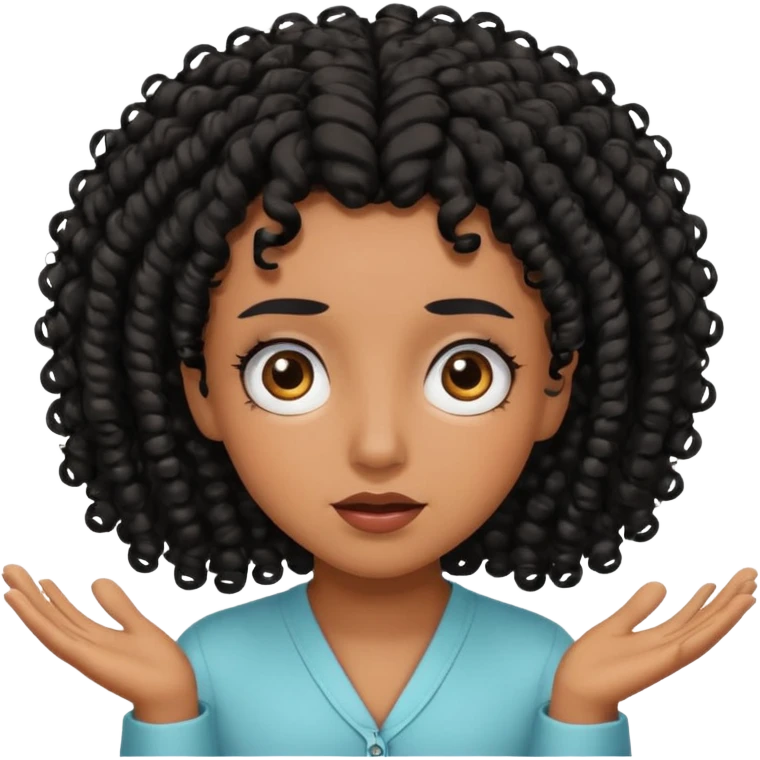 brown skin black curly head with lashes shrugging  emoji