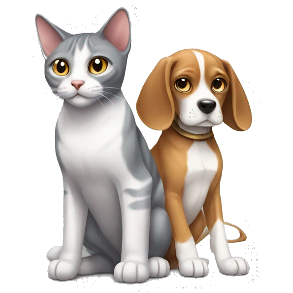 gray cat sphinx and beagle playing emoji