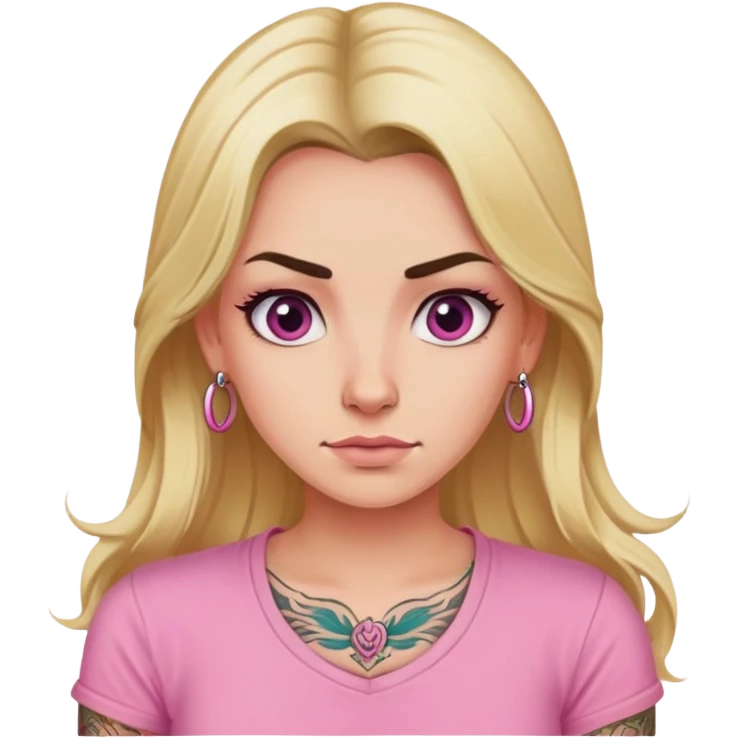 Blonde woman rolling eyes pink shirt long hair tattoos  emoji