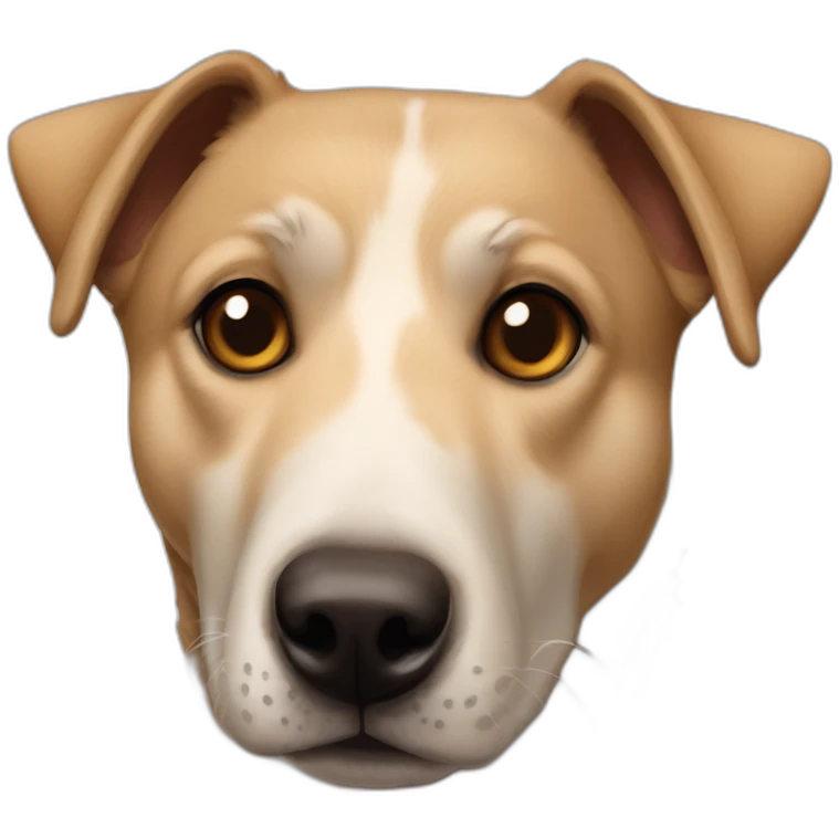 Texas heeler lab mix dog with brown eyes and lopsided ears emoji