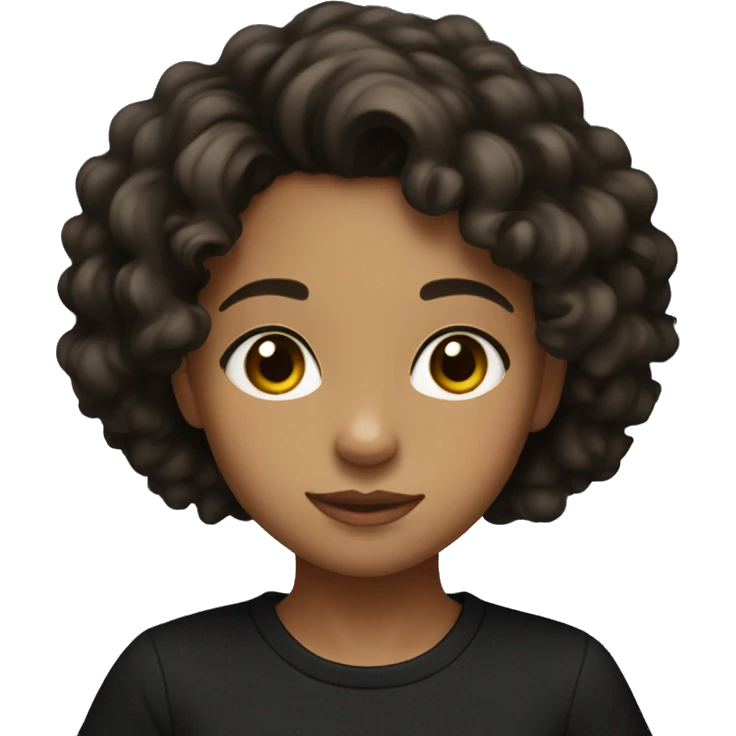 A young girl with light brown skin, black medium-long curly hair, and wearing a black t-shirt emoji