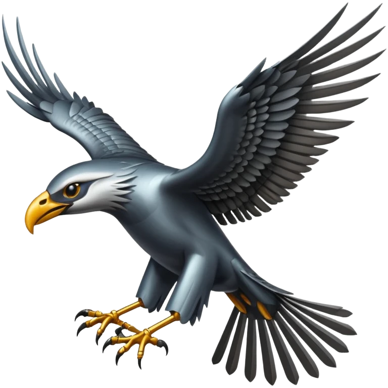 Emoji-style icon of a large metallic predatory bird flying, sharp wings, steel texture, dramatic pose, no gold emoji