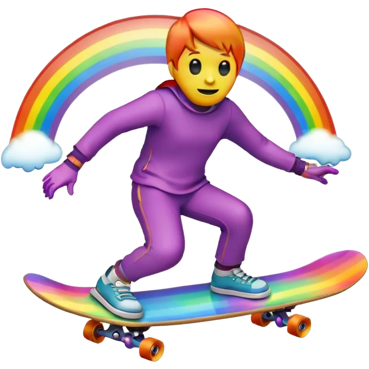 ghost emoji skate boarding under a rainbow  emoji