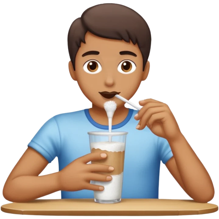 Person drinking powdered sugar through a short straw off a table  emoji