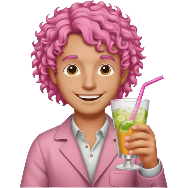 pink curly haired drink holder man  emoji