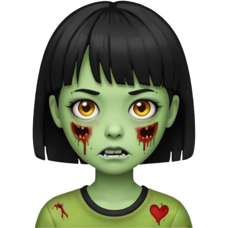 Emoji zombie girl verde com cabelo preto liso  curto com franja emoji