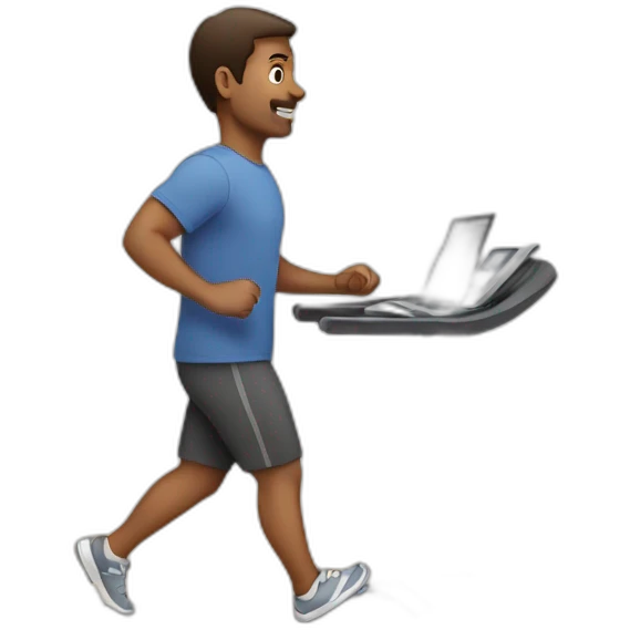 Man with laptop walking on treadmill emoji
