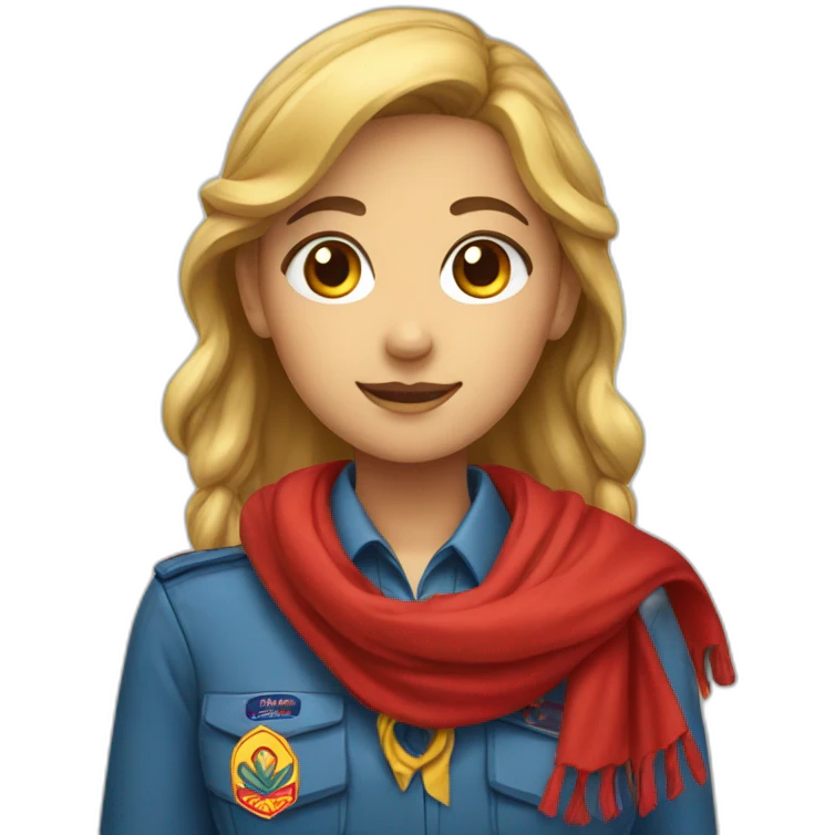 A scout girl with a knotted red and yellow scarf and a blue scout shirt emoji