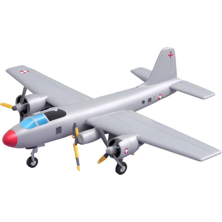 3D cartoon style bomber airplane, fun design, platinum gray color, childlike proportions emoji
