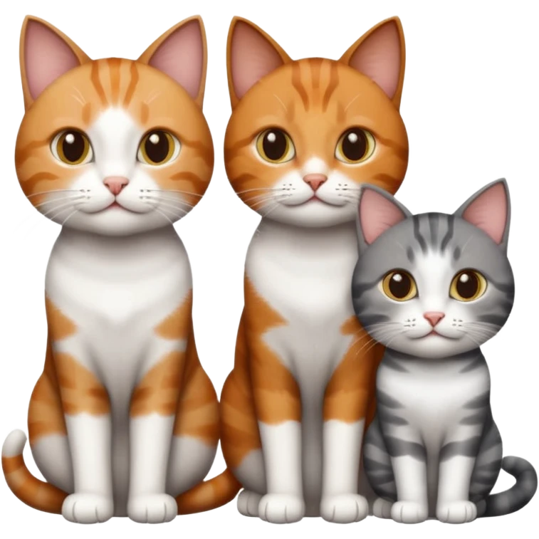 3 different coloured tiny short haired cats, including a dark grey and white cat, a ginger and white and a brown tabby and white emoji