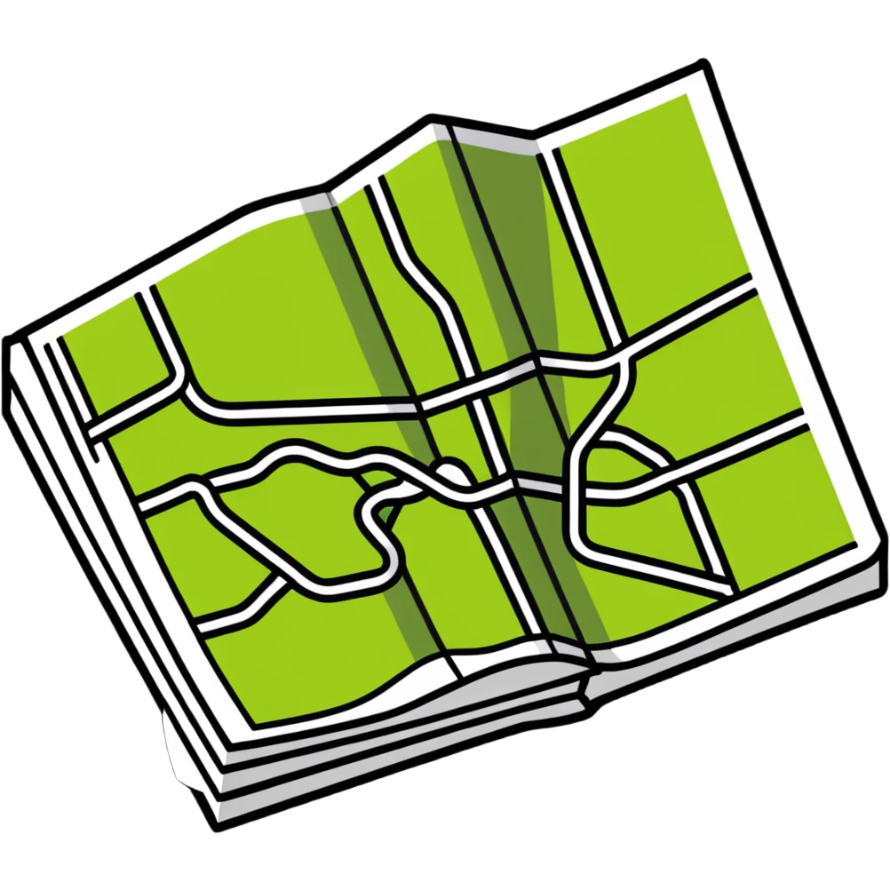 Folded map icon with subtle relationship paths drawn across it, symbolizing personal exploration of love and attraction patterns emoji