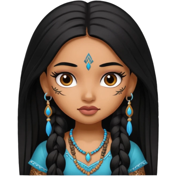 an ios genmoji for a pretty bratz indian girl with black long hair  tattooed, beautiful girl emoji