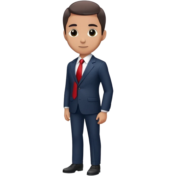 man wearing a dark blue-gray business suit with black horizontal stripes on the arms and legs, white shirt and red tie emoji