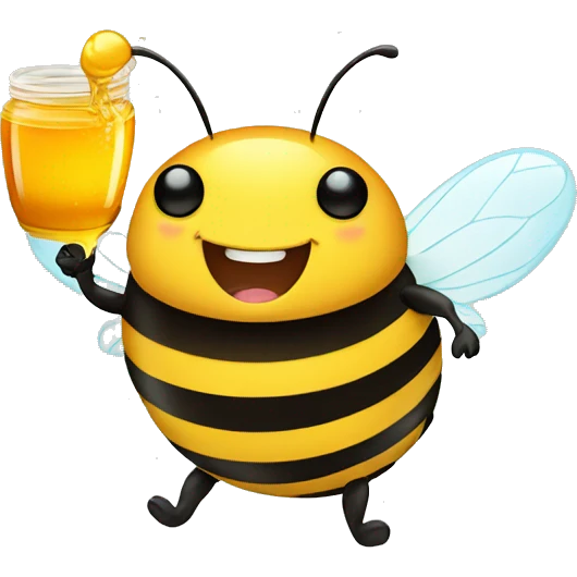 a happy and extra fat bee drinking honey emoji