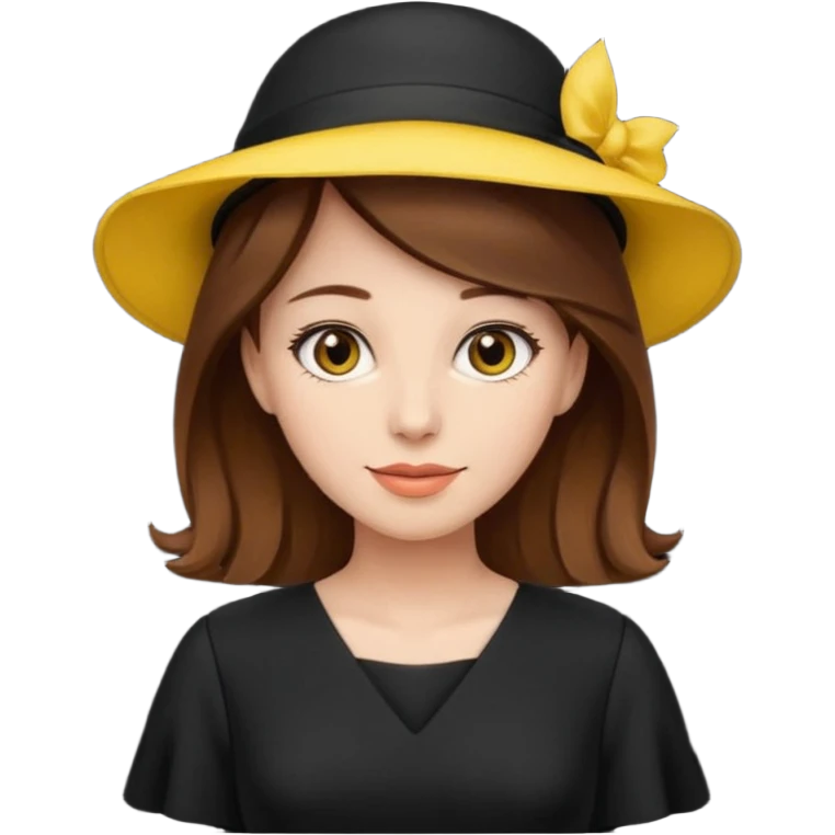 brown hair black dress yellow hat emoji