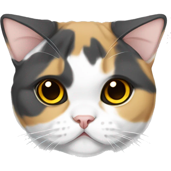 Calico Scottish fold with yellow eyes and folded ears emoji