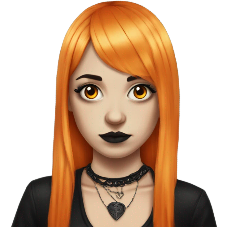 Goth girl tattoos and long orange hair and bangs emoji