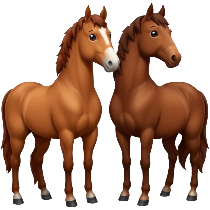create an emoji of two horses one chestnut one a dark brown make them stand next to each other and look at each other  emoji