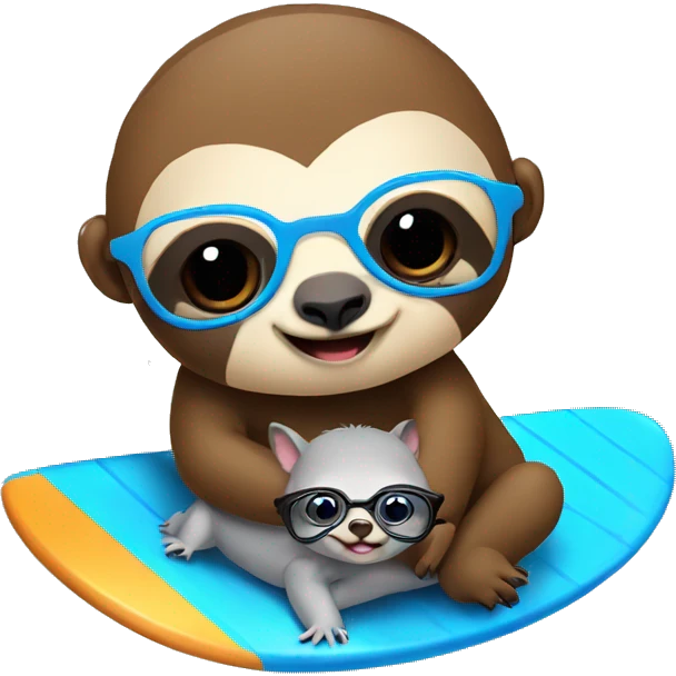 sloth surfing holding a kitten wearing glasses emoji