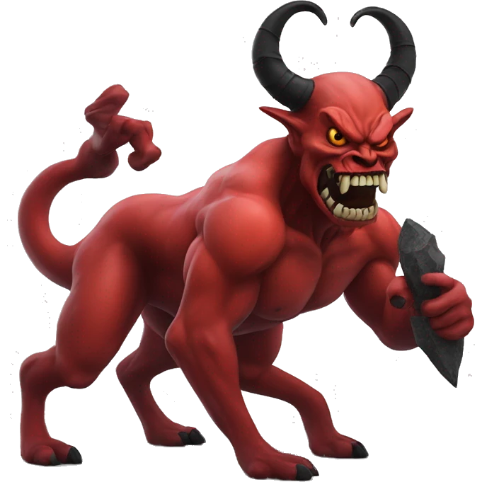 A red demon with black and white horns twisted to the back emoji