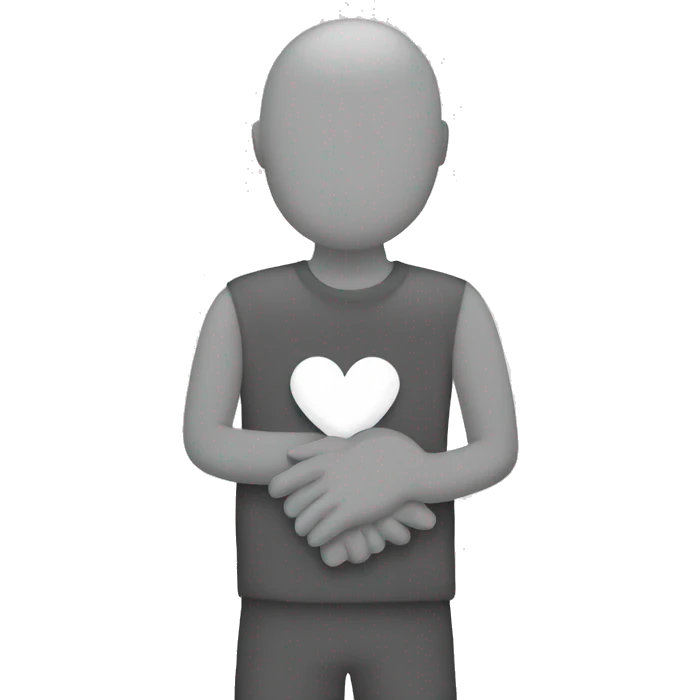 Design a minimalist hugging emoji in grey and white. Use curved grey lines for arms and a white heart in the center. Background should be clean and plain emoji