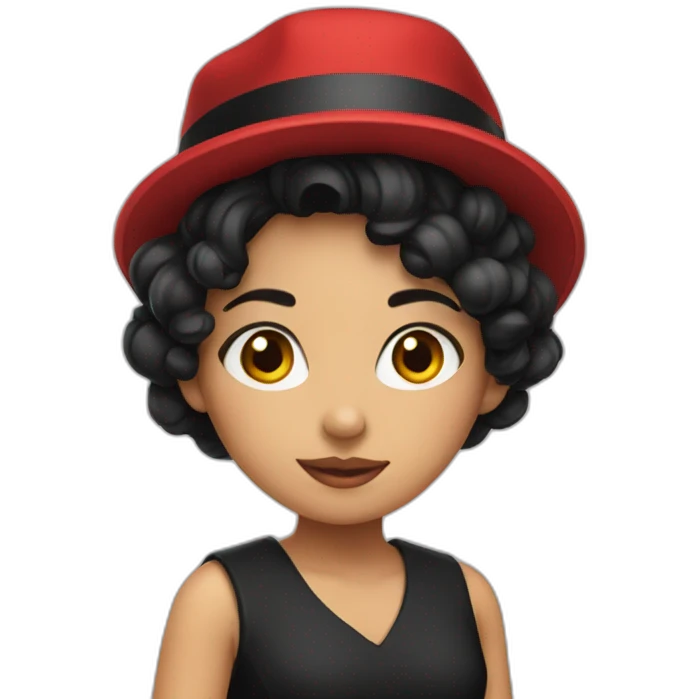 girl in a red hat with black hair in dress emoji