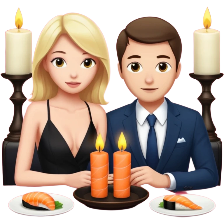 realistic photo of Alex Warren with a beautiful  victoria secret model on a candle lit sushi date emoji