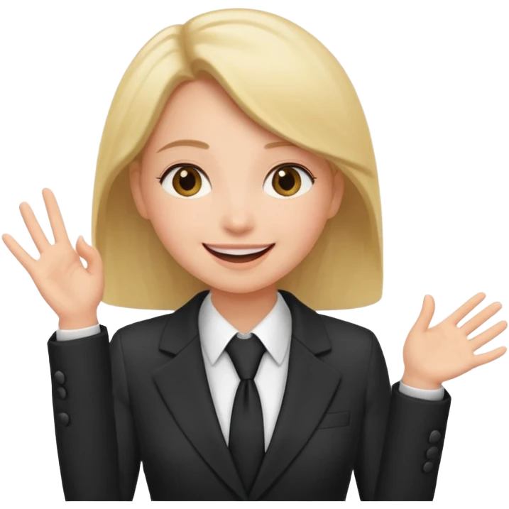 a girl in a suit tells a group of people something emoji